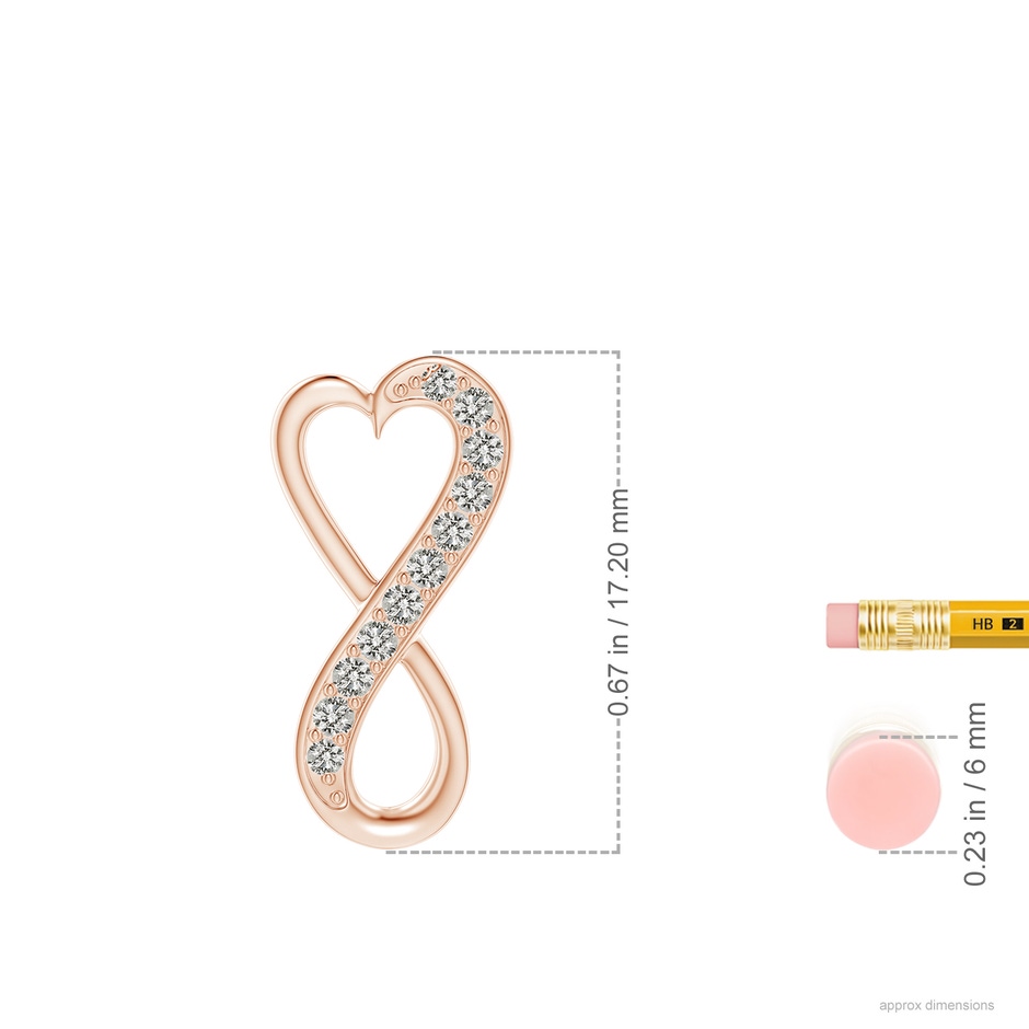 1.3mm KI3 Pave-Set Diamond Infinity Heart Pendant in Rose Gold ruler
