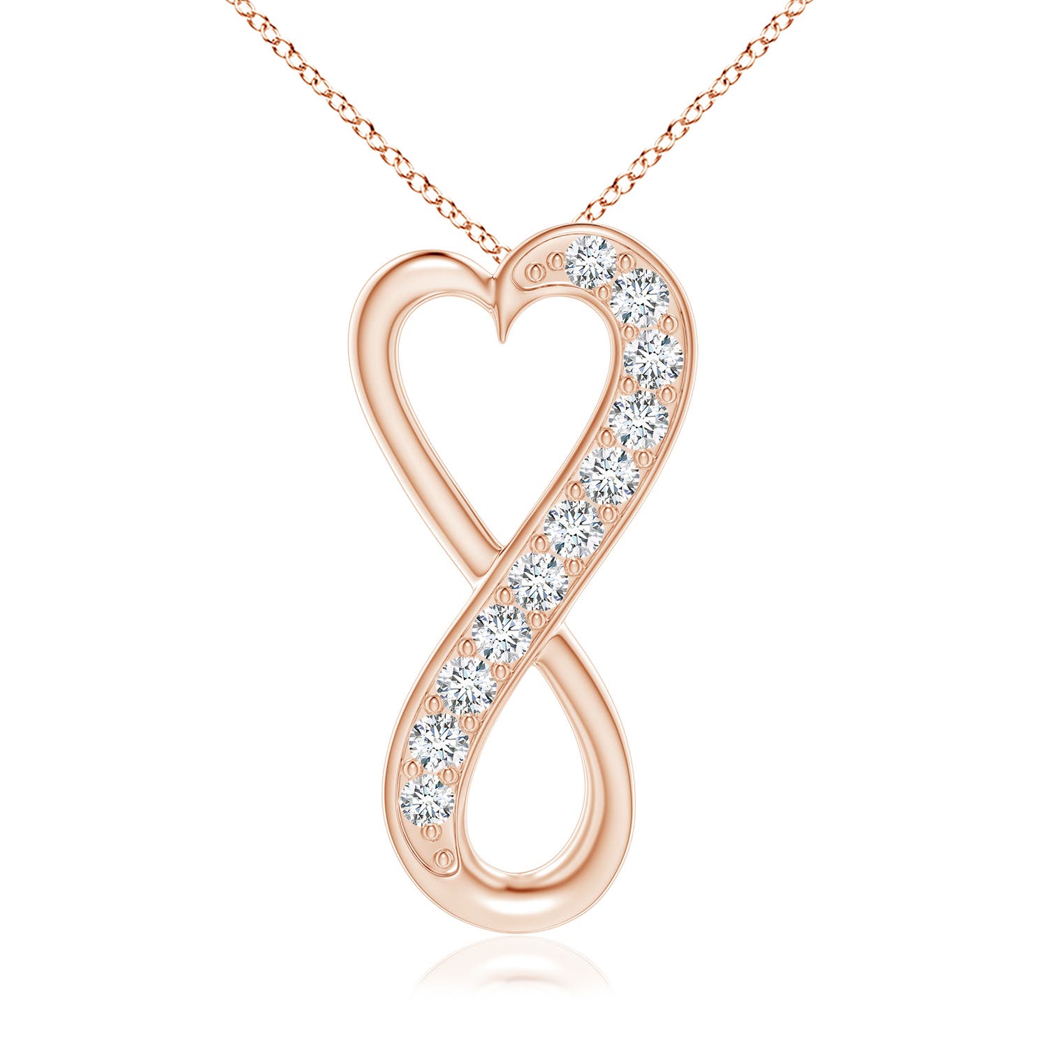 1.65mm GVS2 Pave-Set Diamond Infinity Heart Pendant in 18CT Rose Gold