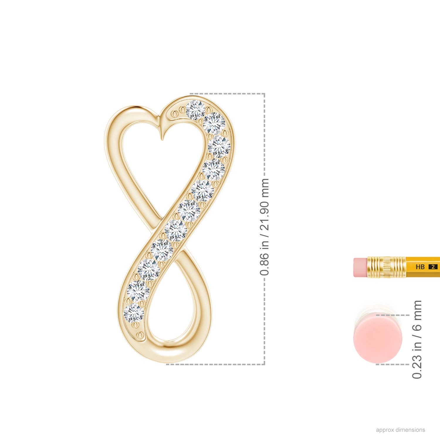 1.65mm GVS2 Pave-Set Diamond Infinity Heart Pendant in Yellow Gold - ruler