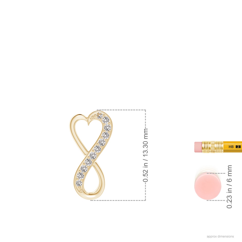 1mm IJI1I2 Pave-Set Diamond Infinity Heart Pendant in Yellow Gold ruler