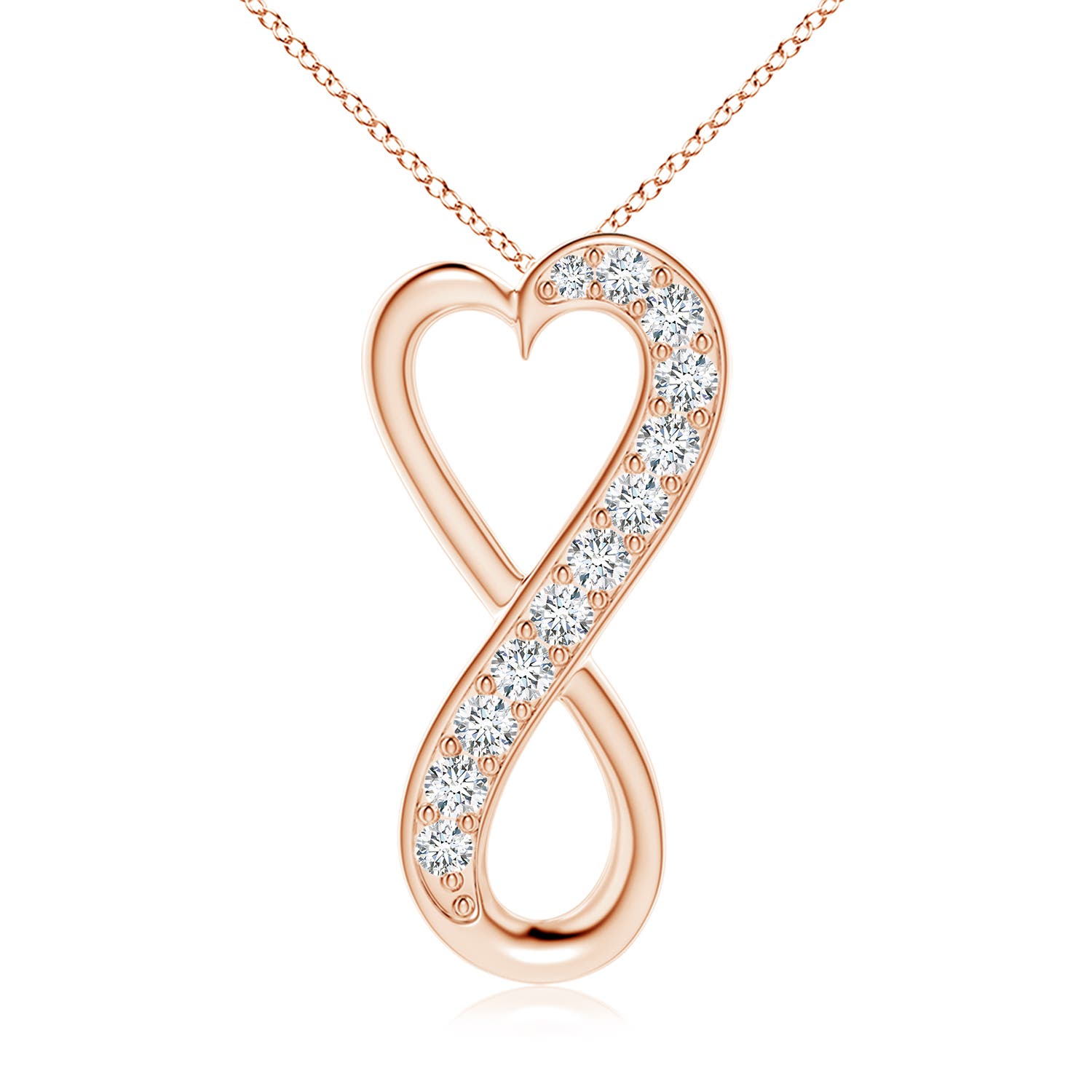 2.25mm GVS2 Pave-Set Diamond Infinity Heart Pendant in 18CT Rose Gold