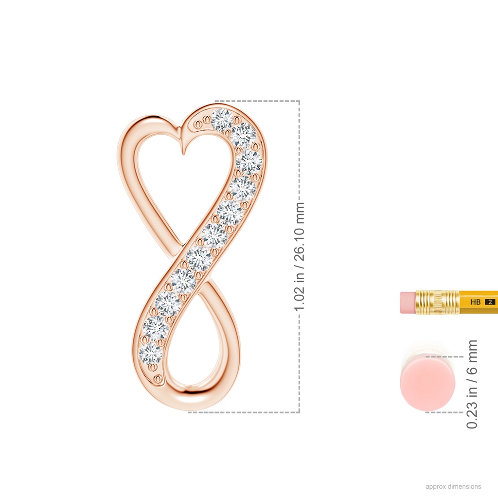 2.25mm GVS2 Pave-Set Diamond Infinity Heart Pendant in Rose Gold ruler