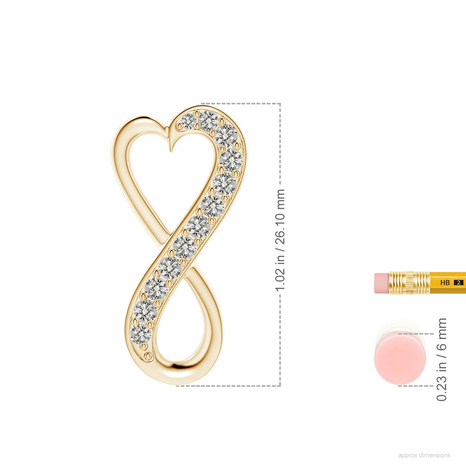 2.25mm KI3 Pave-Set Diamond Infinity Heart Pendant in Yellow Gold ruler