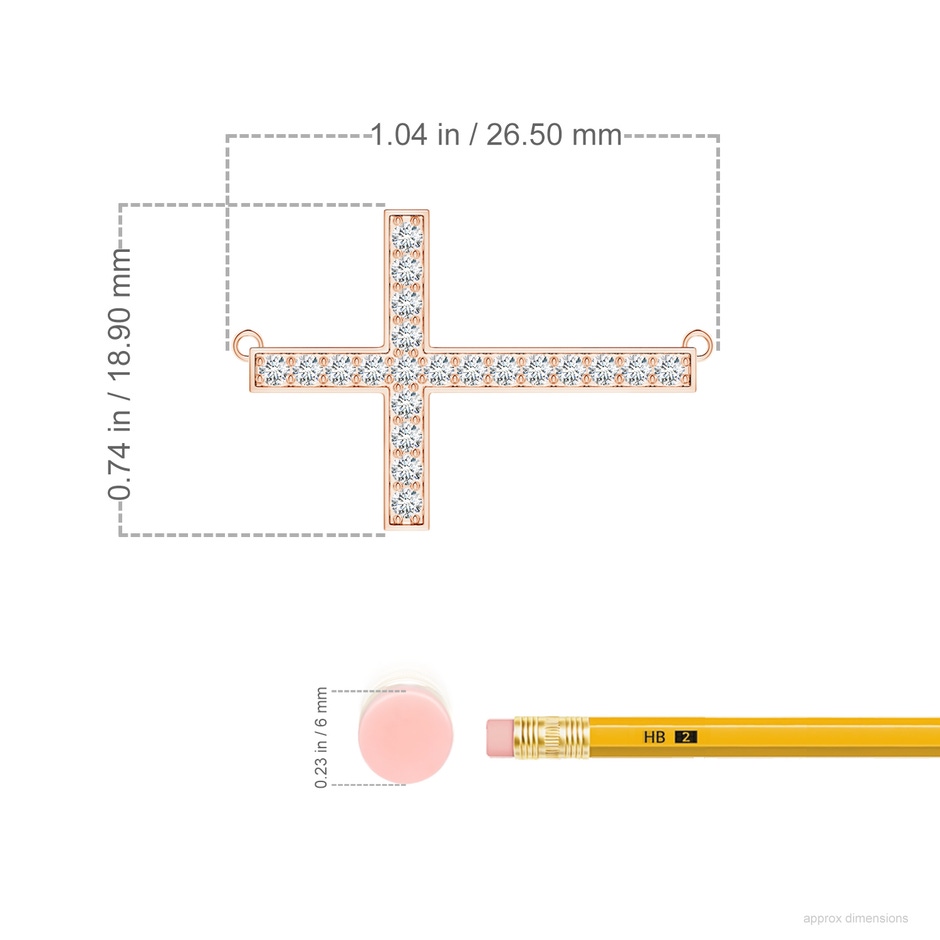 1.75mm GVS2 Classic Diamond Sideways Cross Necklace in Rose Gold ruler
