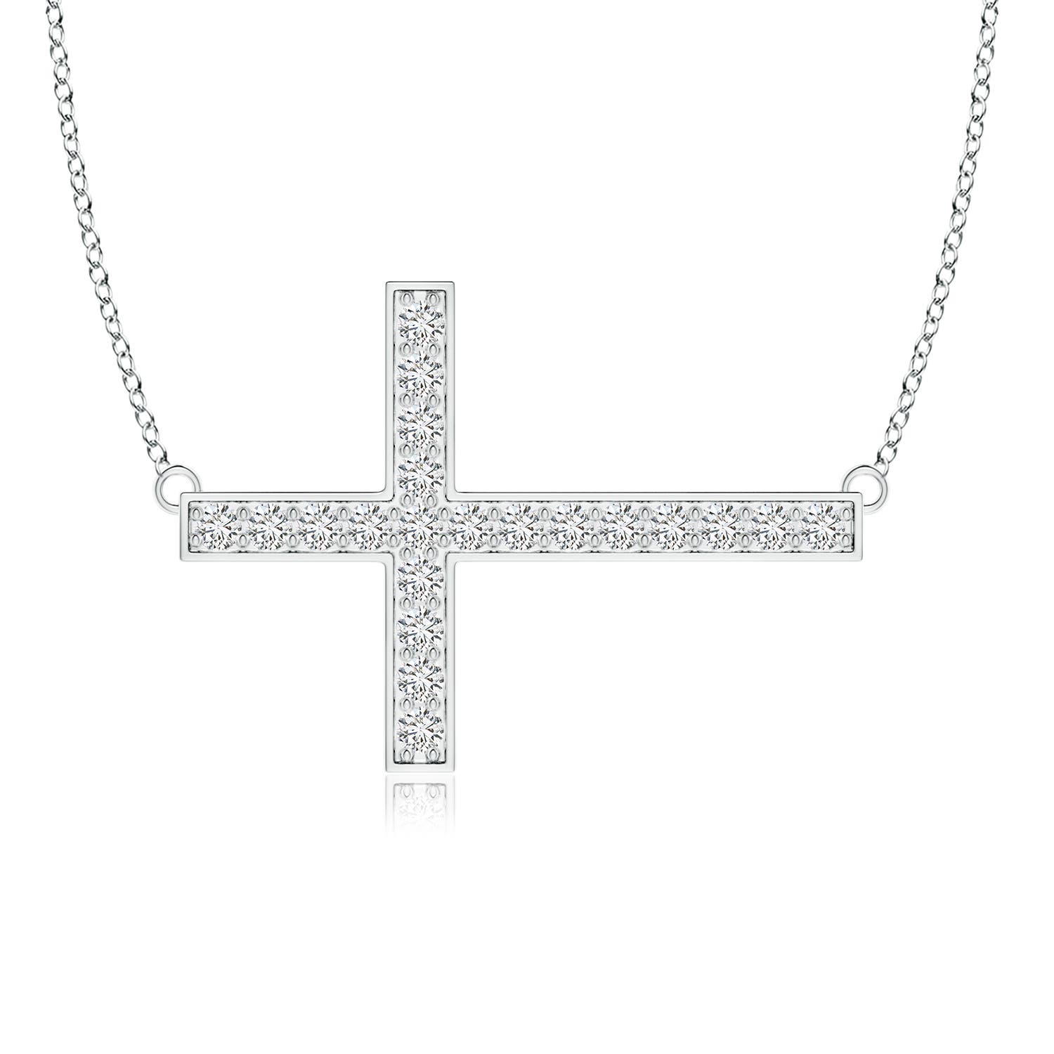 1.75mm HSI2 Classic Diamond Sideways Cross Necklace in 18K White Gold