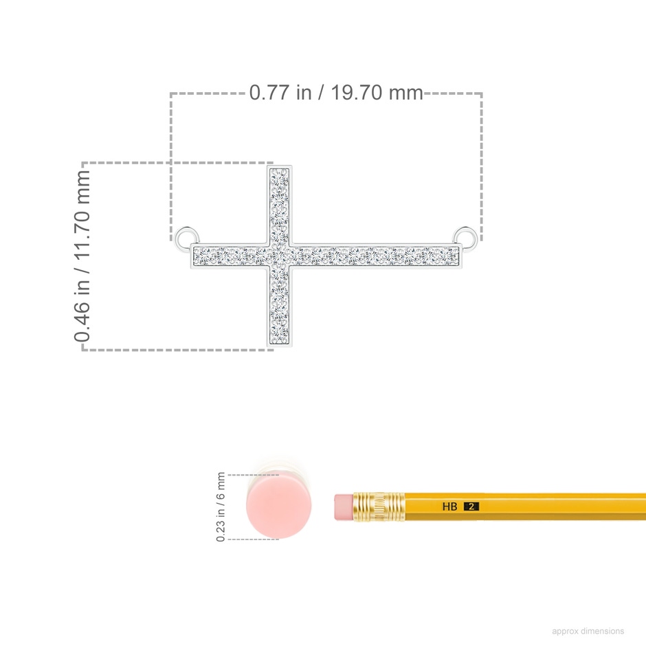 1mm GVS2 Classic Diamond Sideways Cross Necklace in 18K White Gold ruler