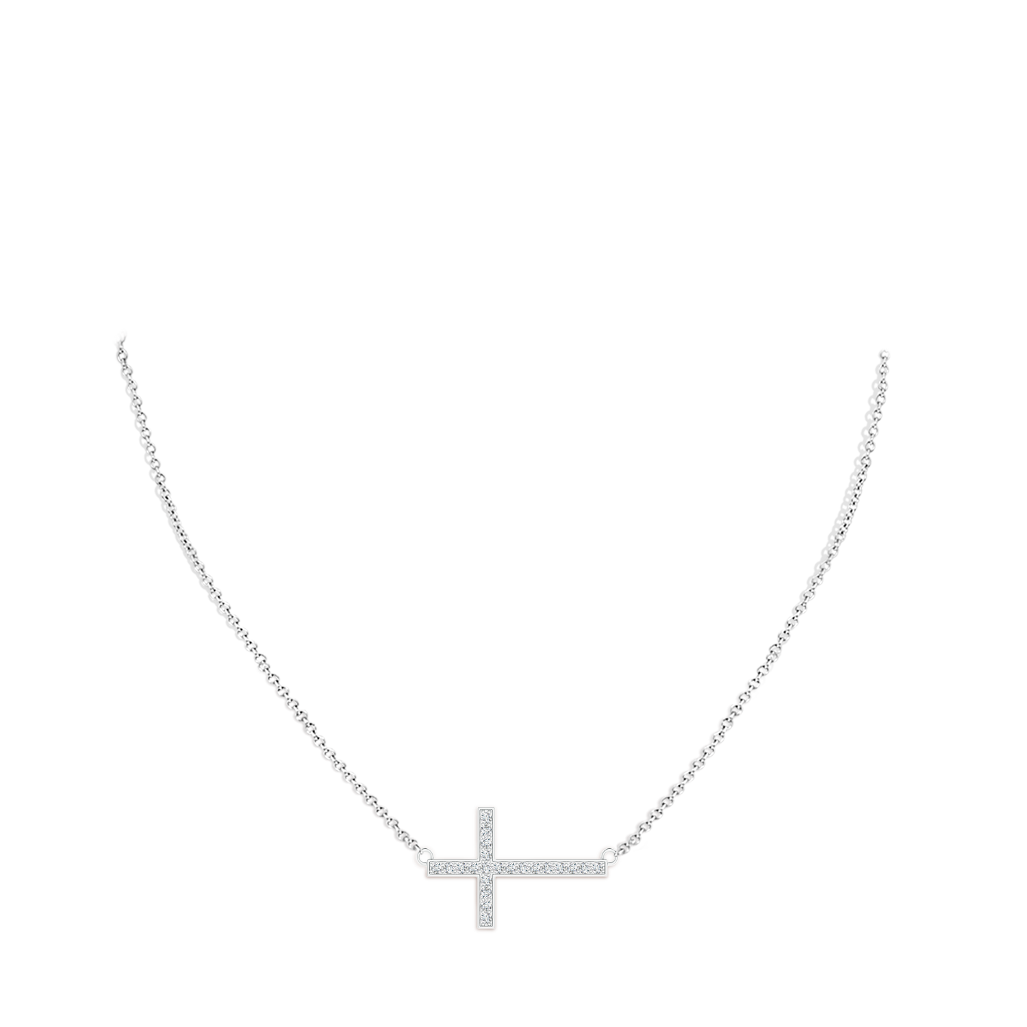 1mm GVS2 Classic Diamond Sideways Cross Necklace in 18CT White Gold - body_neck