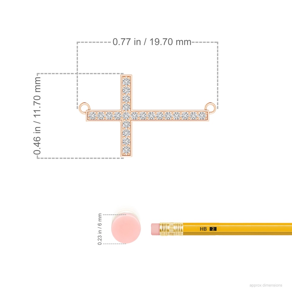 1mm HSI2 Classic Diamond Sideways Cross Necklace in 18K Rose Gold ruler