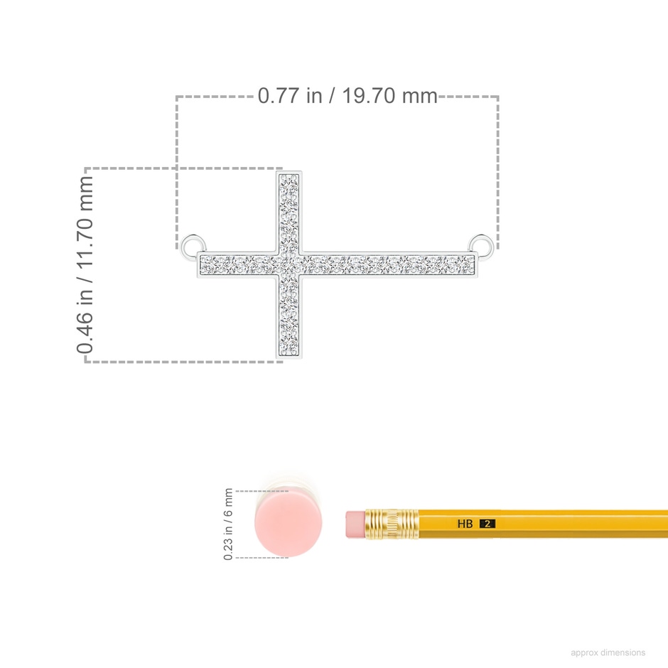 1mm HSI2 Classic Diamond Sideways Cross Necklace in S999 Silver ruler