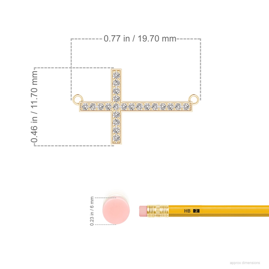 1mm IJI1I2 Classic Diamond Sideways Cross Necklace in 10K Yellow Gold ruler