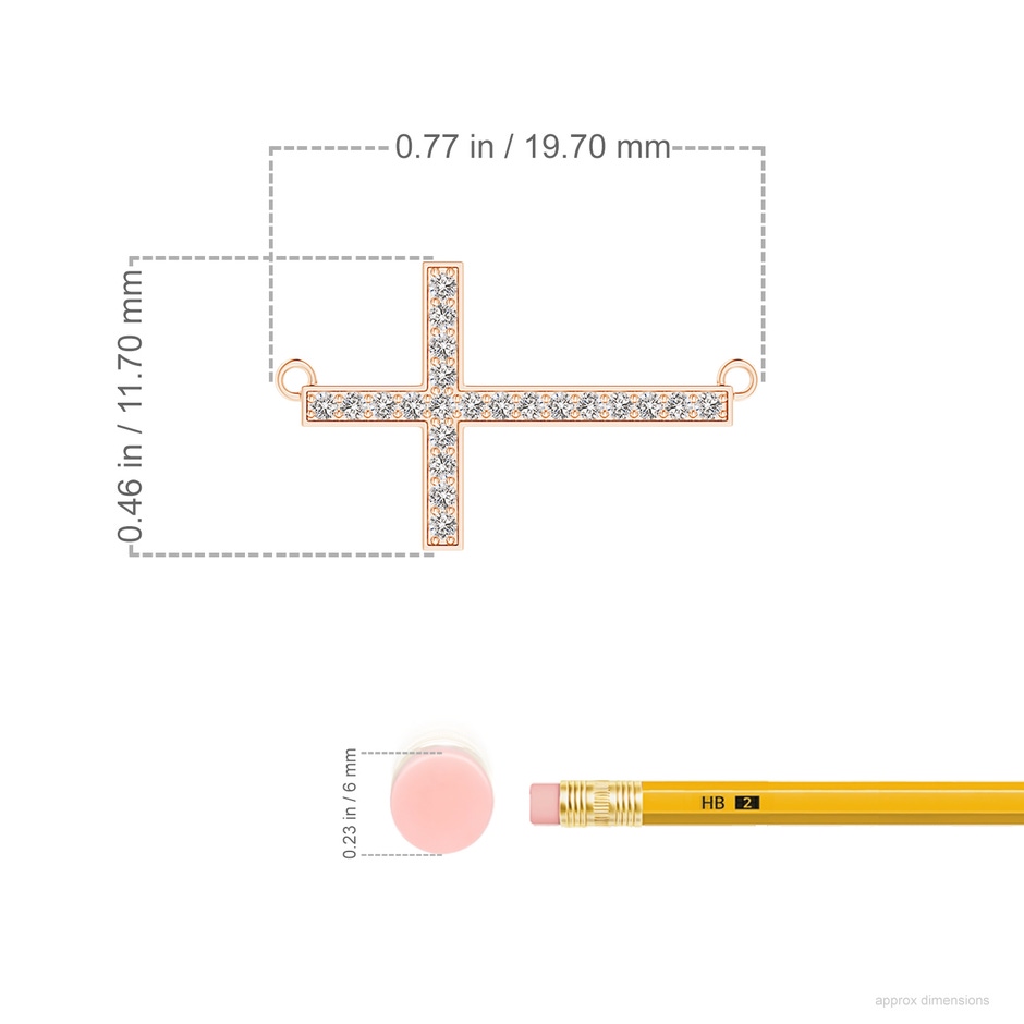 1mm IJI1I2 Classic Diamond Sideways Cross Necklace in Rose Gold ruler