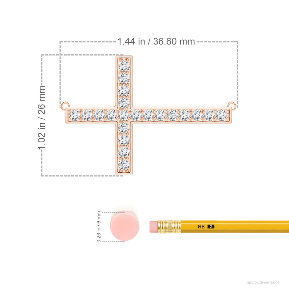 2.6mm GVS2 Classic Diamond Sideways Cross Necklace in Rose Gold ruler