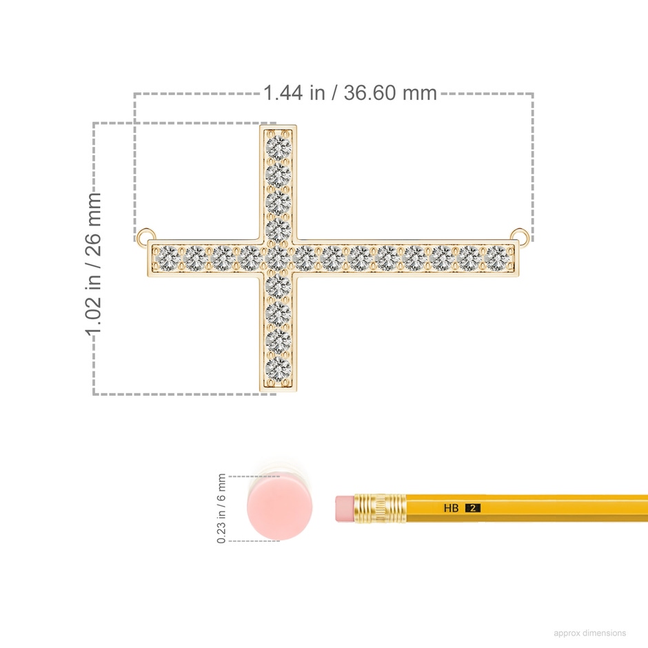 2.6mm KI3 Classic Diamond Sideways Cross Necklace in Yellow Gold ruler