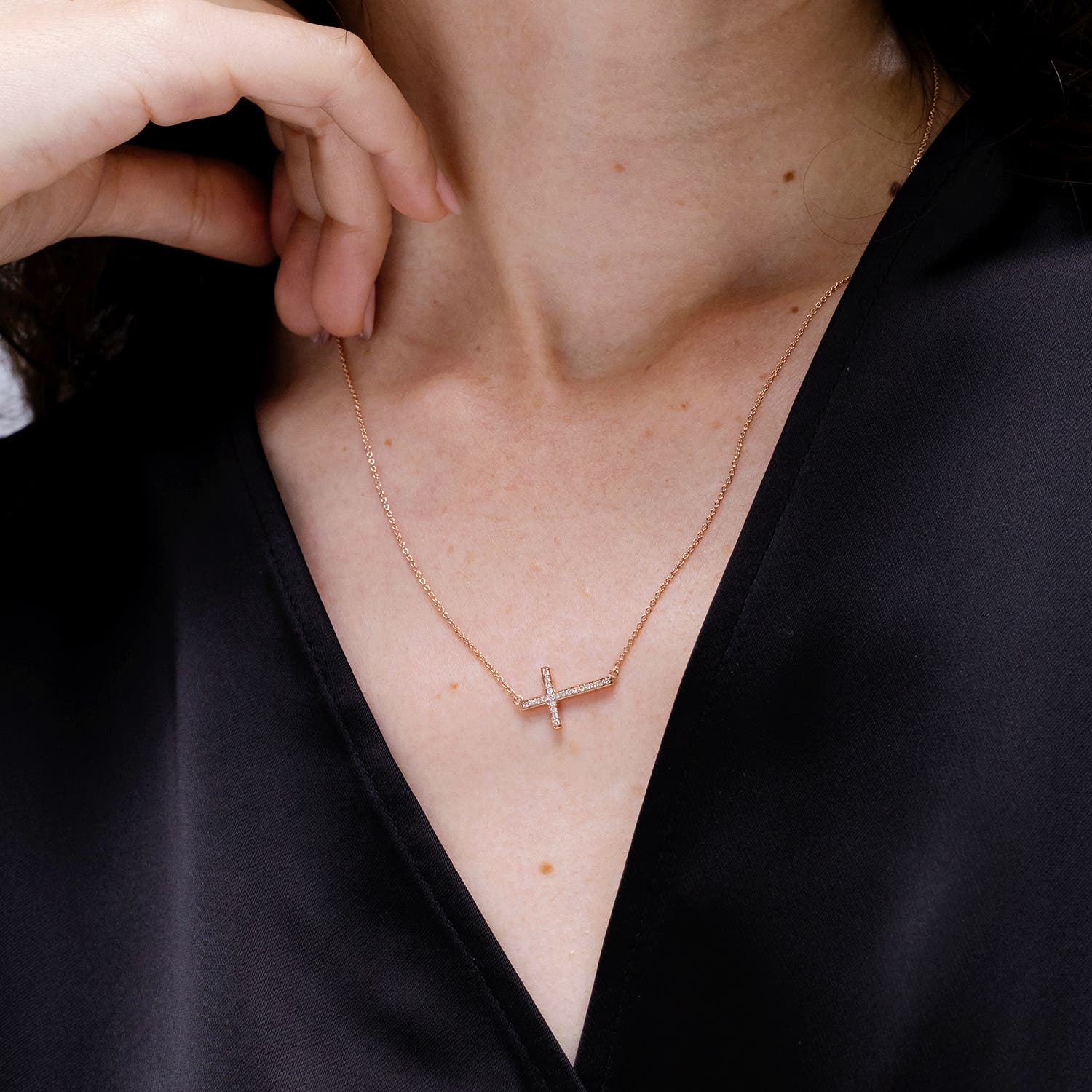 14K Diamond Sideways Cross Necklace | Yellow Gold Cross Pendant Jewelr –  BelleLuxe Jewelry