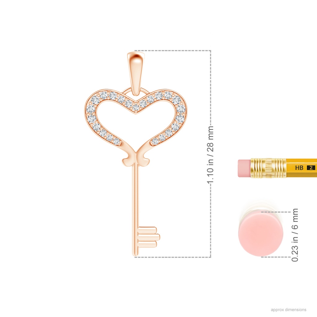 1.2mm GVS2 Pave-Set Diamond Heart Key Pendant in Rose Gold Ruler