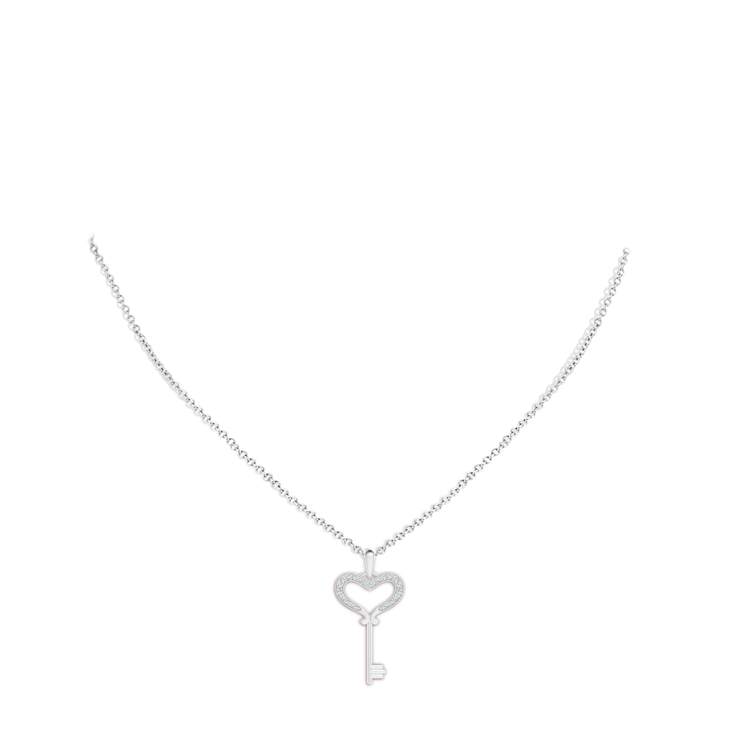 1.2mm GVS2 Pave-Set Diamond Heart Key Pendant in White Gold Body-Neck