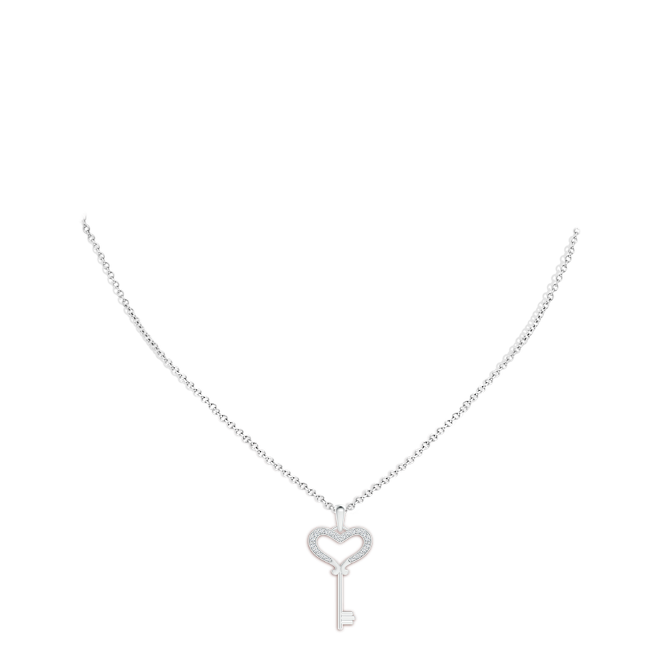 1.2mm GVS2 Pave-Set Diamond Heart Key Pendant in White Gold body-neck