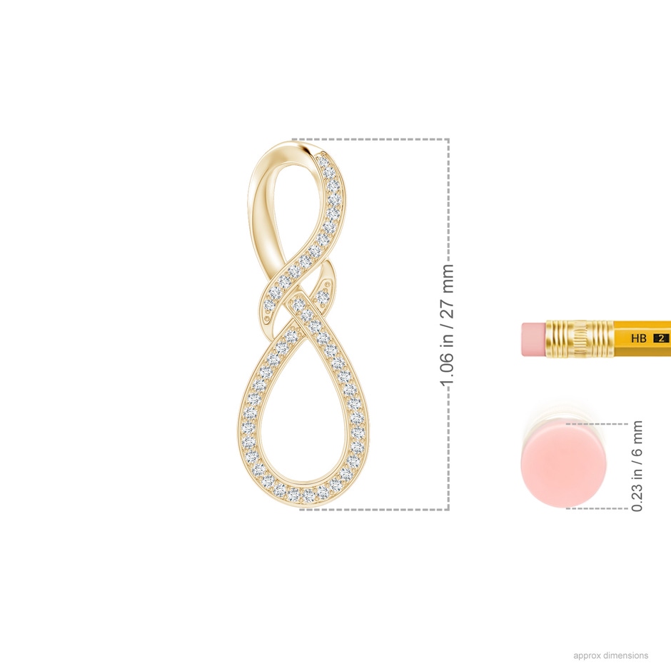 0.95mm GVS2 Pave-Set Diamond Infinity Swirl Pendant in Yellow Gold ruler