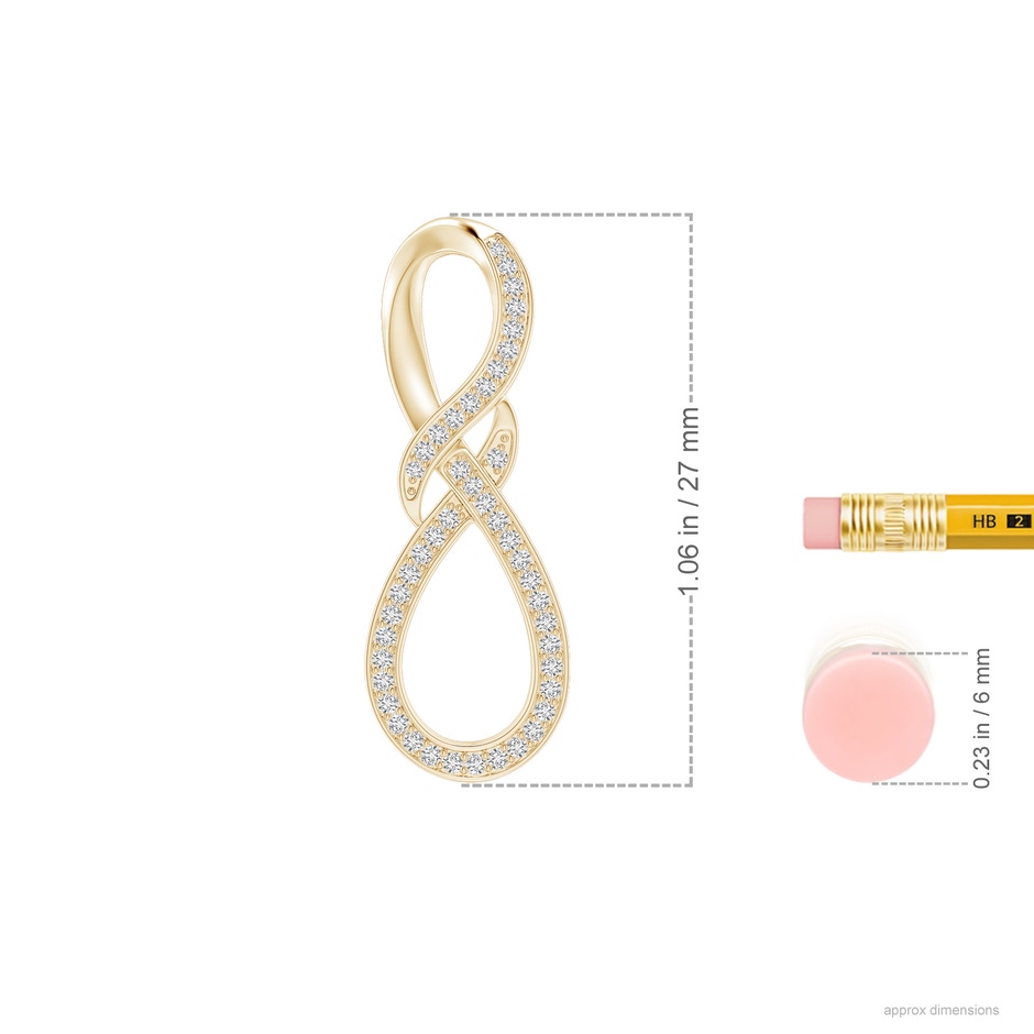 0.95mm HSI2 Pave-Set Diamond Infinity Swirl Pendant in Yellow Gold ruler