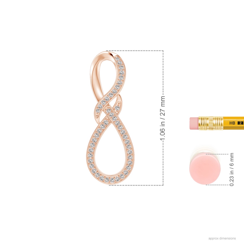 0.95mm IJI1I2 Pave-Set Diamond Infinity Swirl Pendant in Rose Gold ruler
