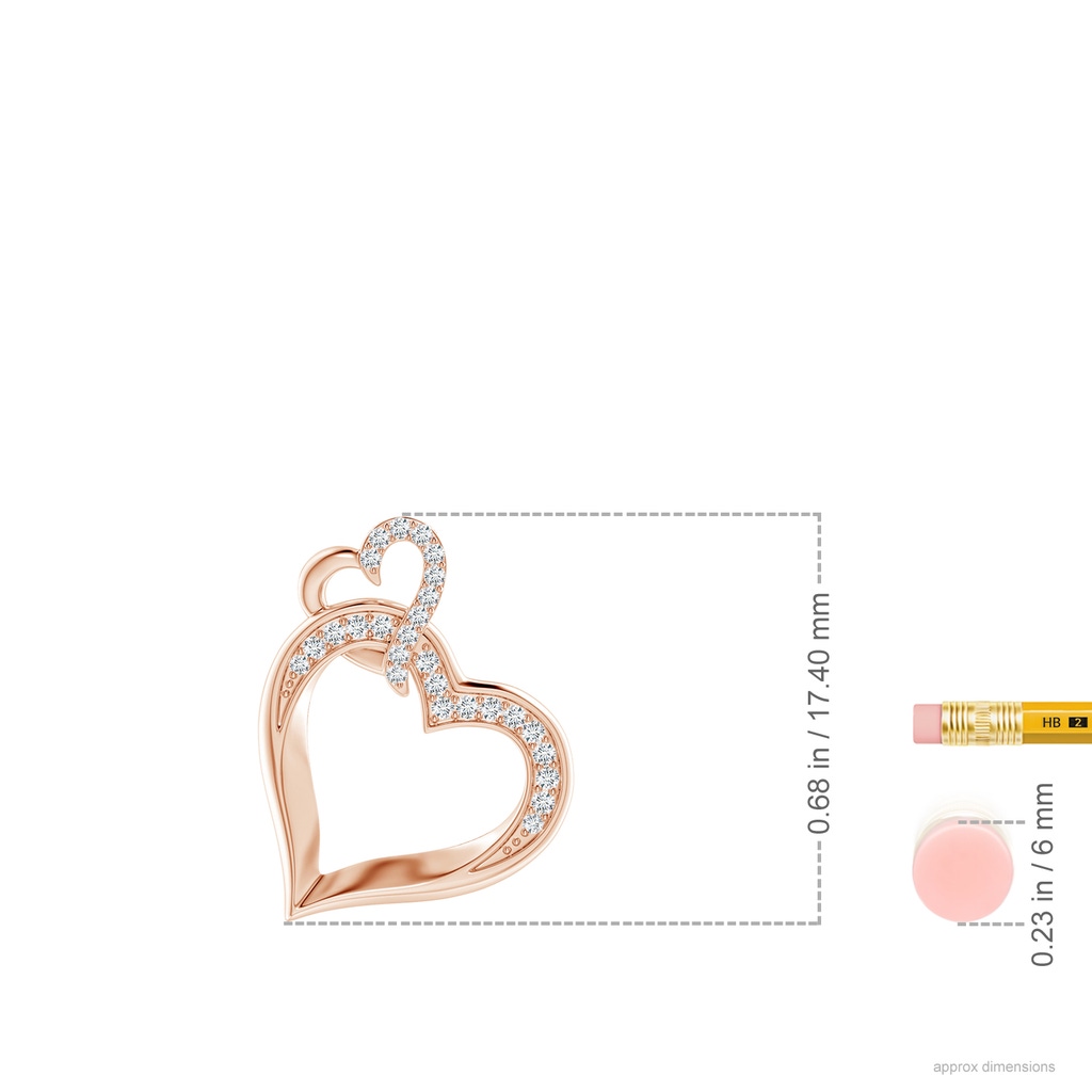 0.9mm GVS2 Interlinked Diamond Tilted Heart Pendant in Rose Gold ruler