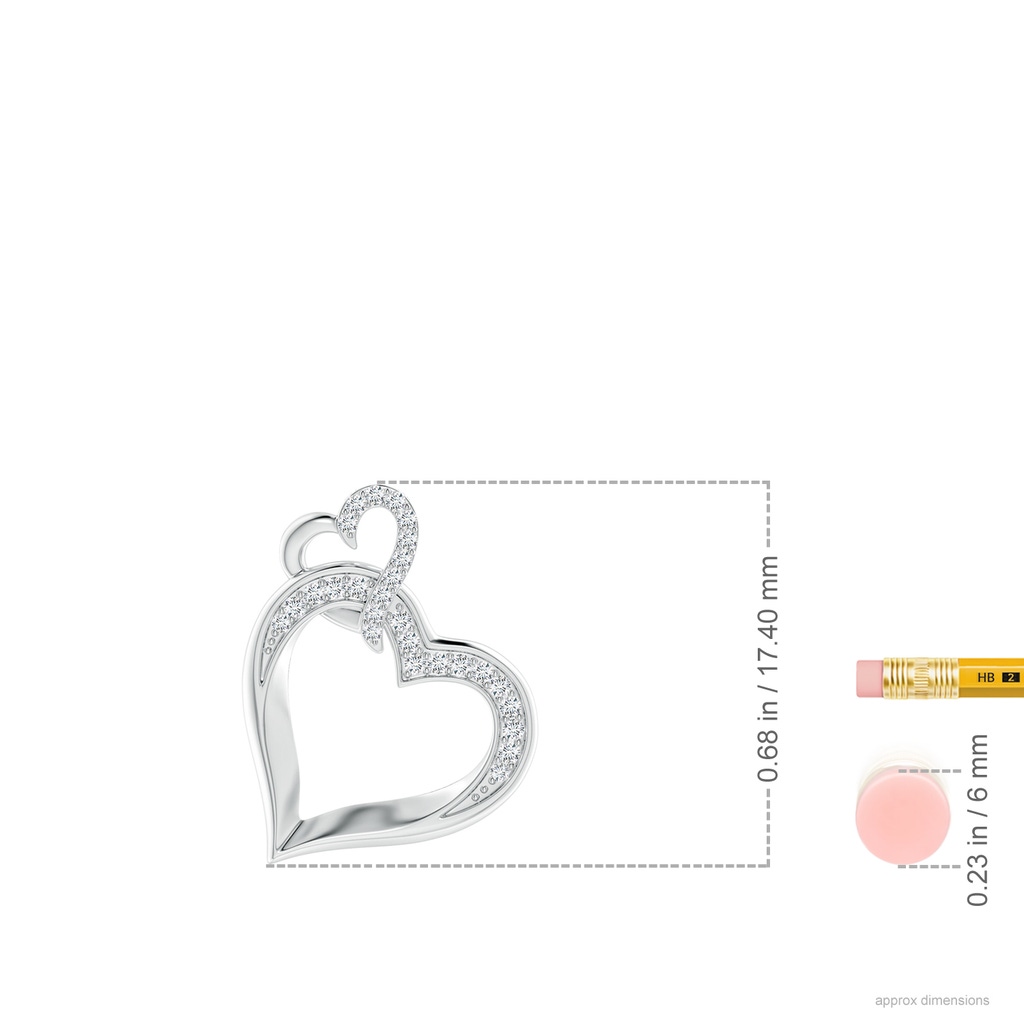 0.9mm GVS2 Interlinked Diamond Tilted Heart Pendant in S999 Silver ruler