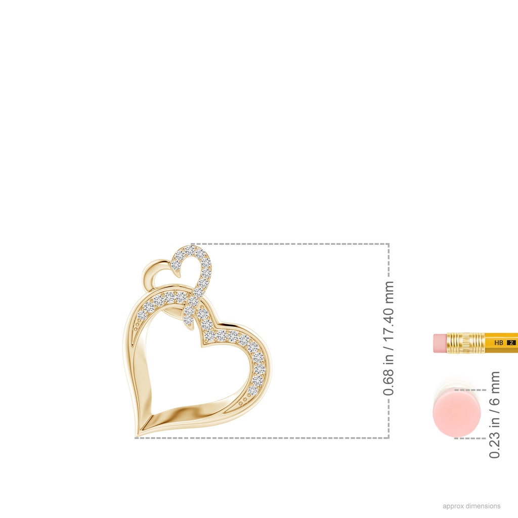 0.9mm HSI2 Interlinked Diamond Tilted Heart Pendant in Yellow Gold ruler