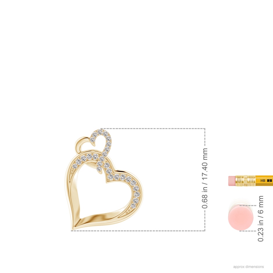 0.9mm IJI1I2 Interlinked Diamond Tilted Heart Pendant in Yellow Gold ruler
