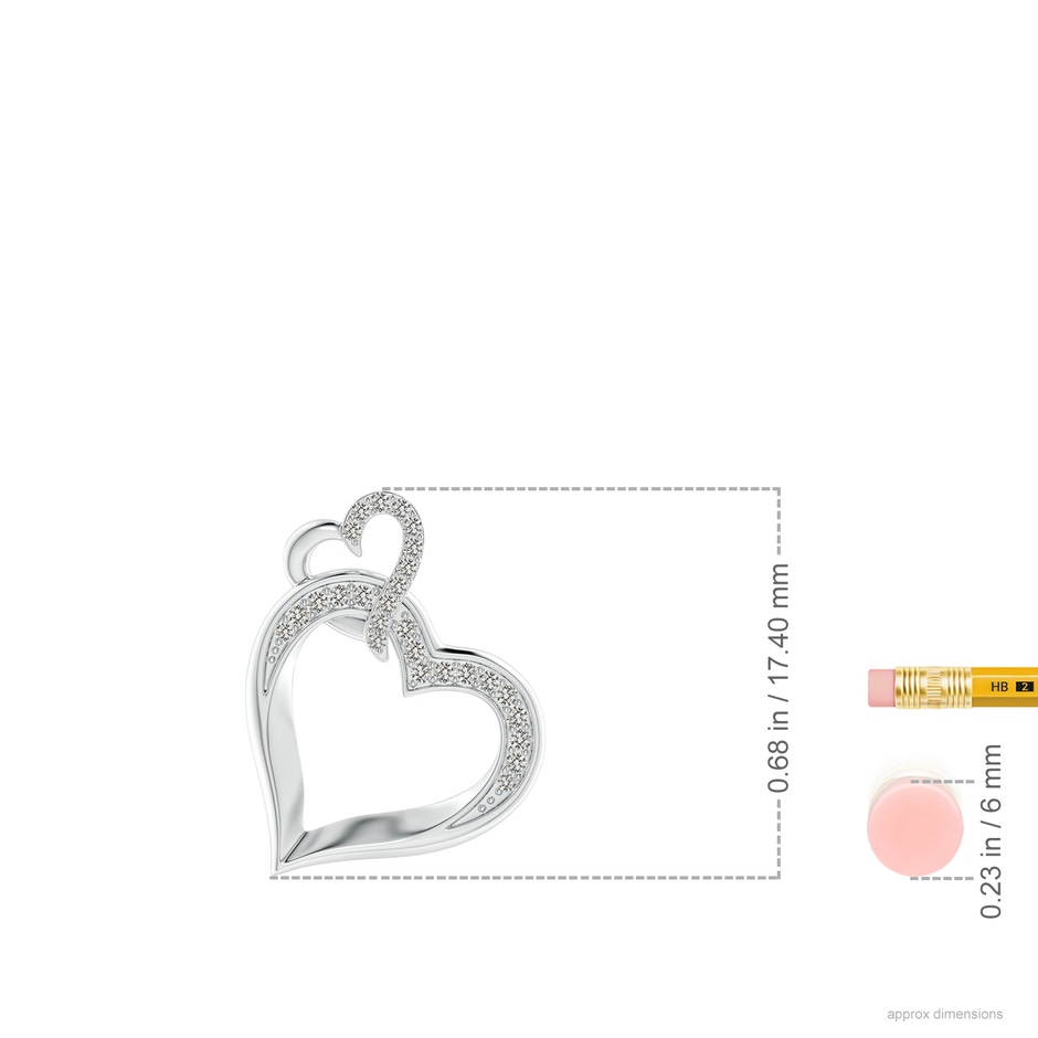 0.9mm KI3 Interlinked Diamond Tilted Heart Pendant in 18K White Gold ruler