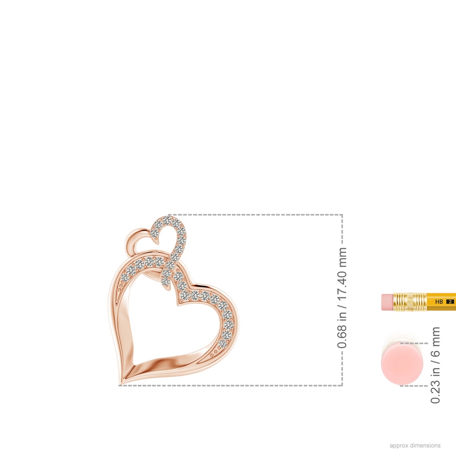 0.9mm KI3 Interlinked Diamond Tilted Heart Pendant in Rose Gold ruler