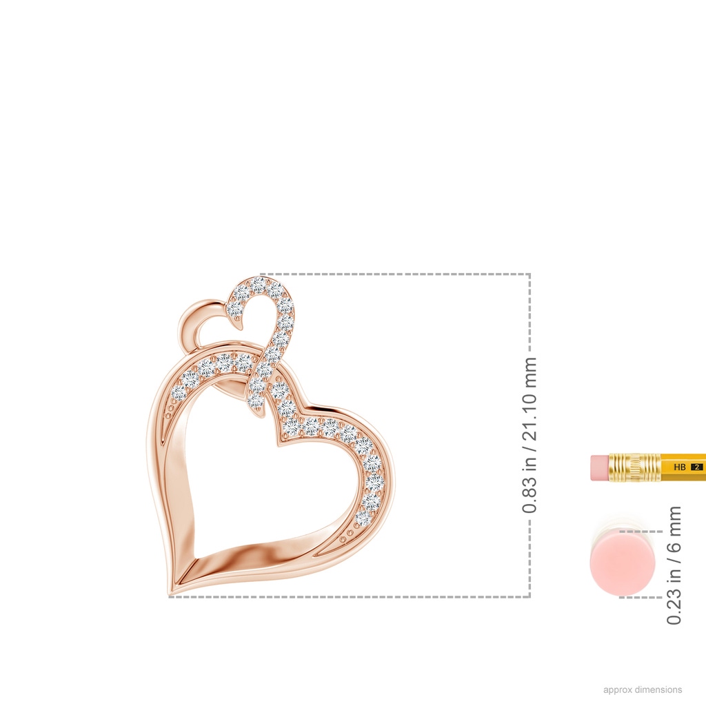 1.1mm GVS2 Interlinked Diamond Tilted Heart Pendant in Rose Gold ruler