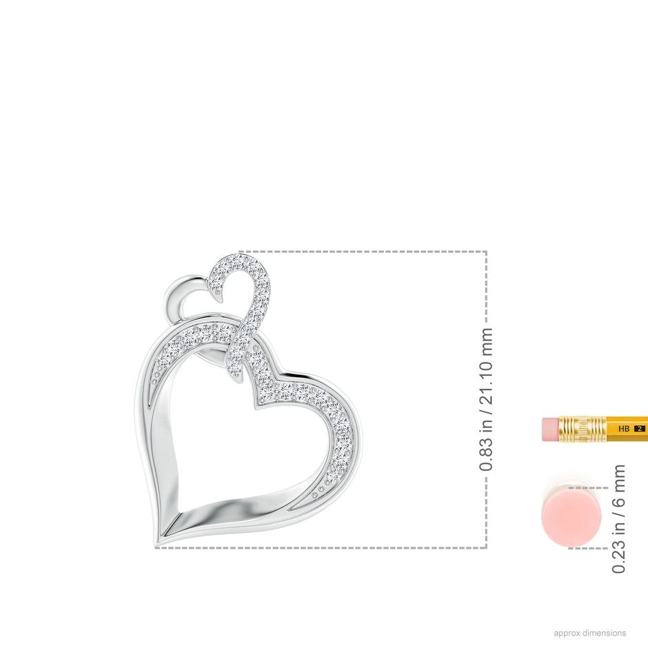 1.1mm GVS2 Interlinked Diamond Tilted Heart Pendant in S999 Silver ruler