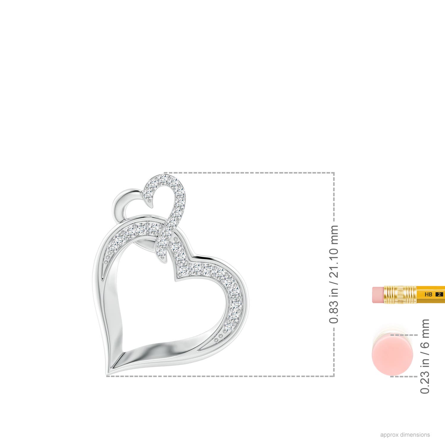 1.1mm GVS2 Interlinked Diamond Tilted Heart Pendant in White Gold - ruler