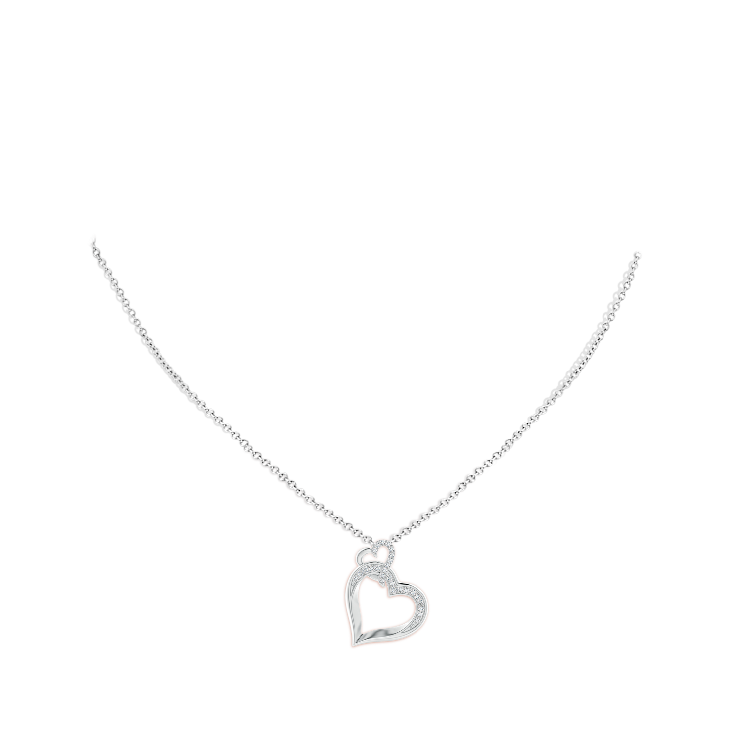 1.1mm GVS2 Interlinked Diamond Tilted Heart Pendant in White Gold - body_neck