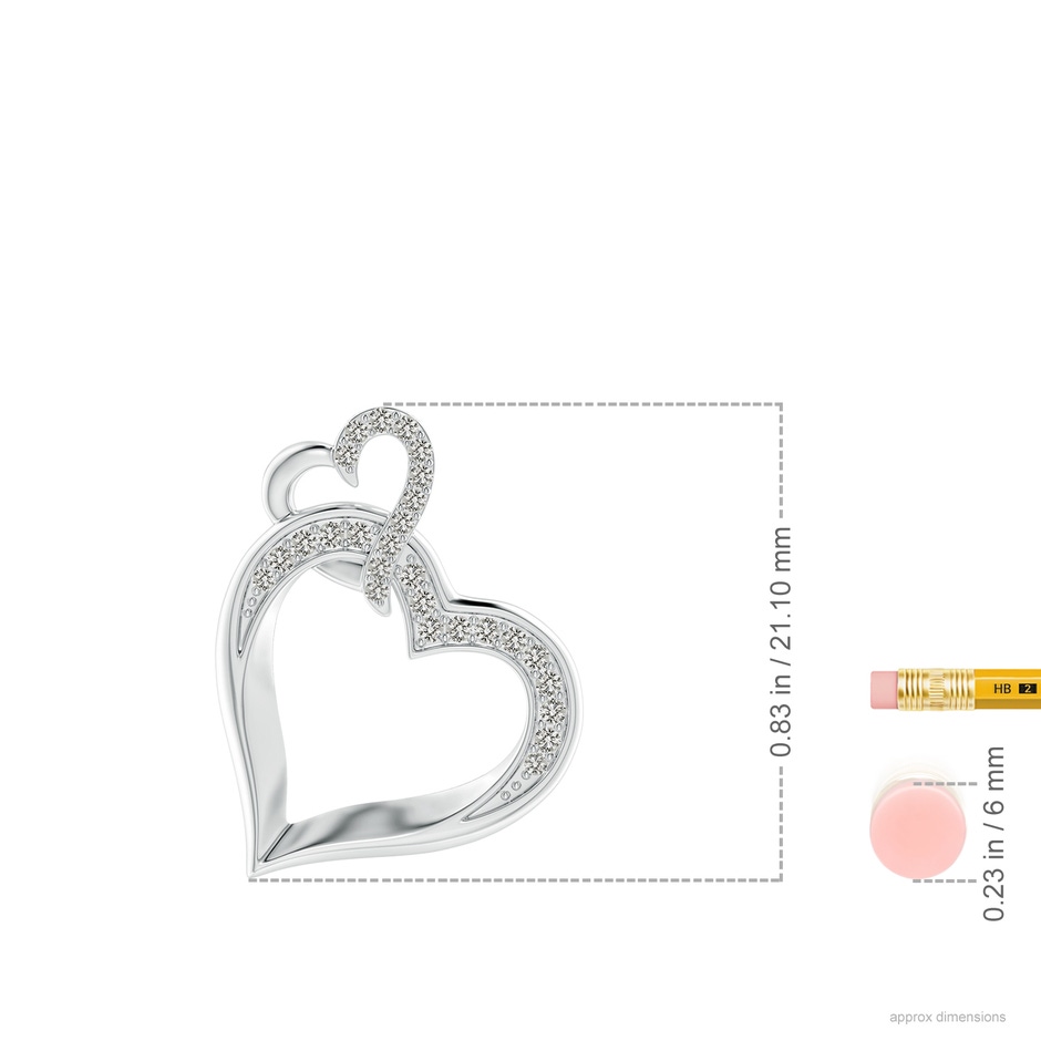 1.1mm KI3 Interlinked Diamond Tilted Heart Pendant in White Gold ruler