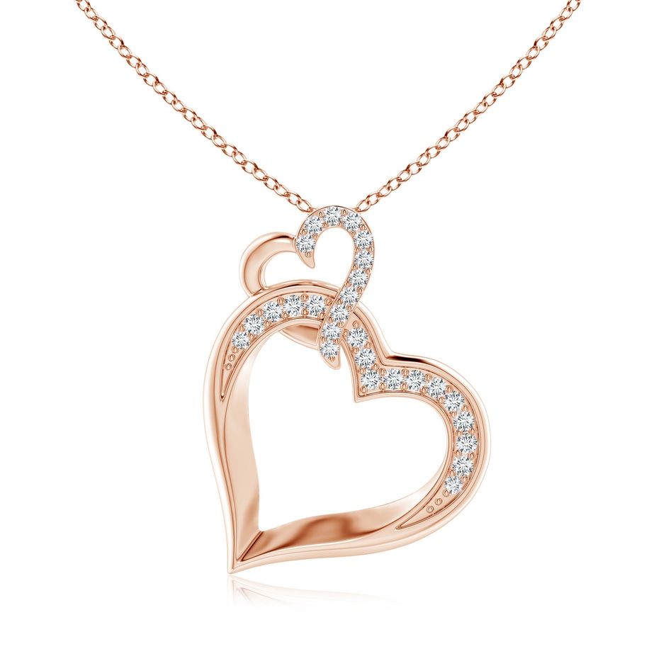 1.3mm GVS2 Interlinked Diamond Tilted Heart Pendant in 18K Rose Gold 