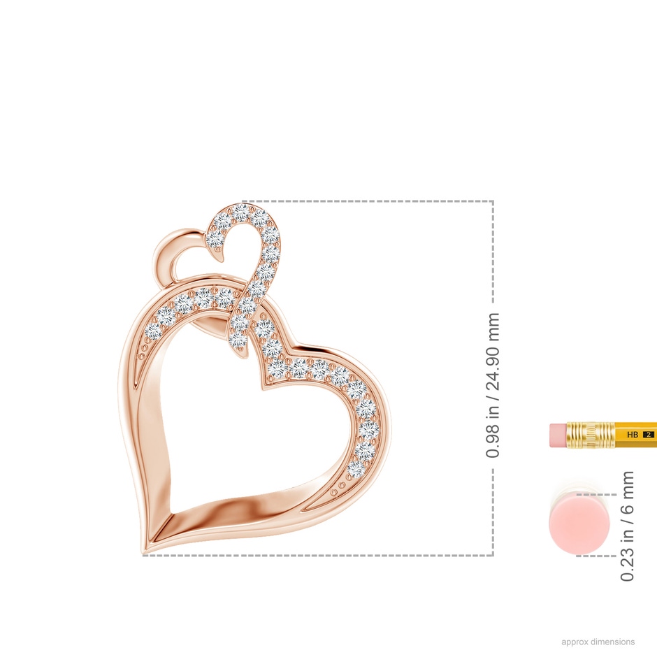 1.3mm GVS2 Interlinked Diamond Tilted Heart Pendant in 18K Rose Gold ruler