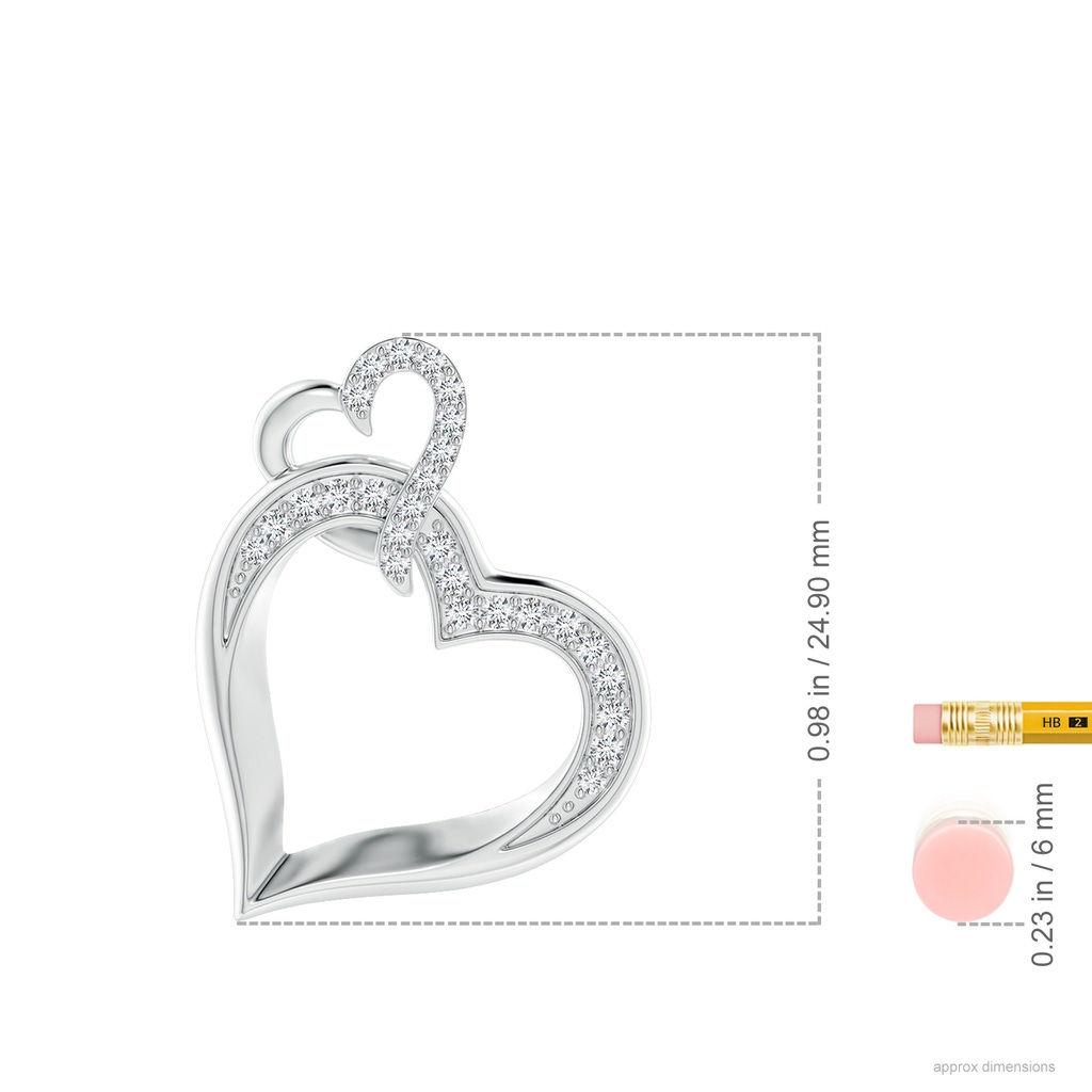 1.3mm GVS2 Interlinked Diamond Tilted Heart Pendant in P950 Platinum ruler