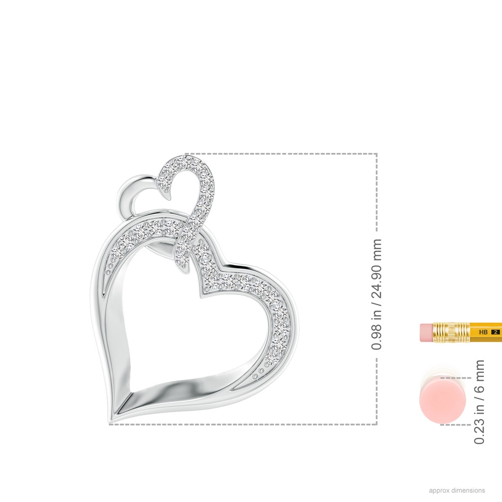 1.3mm HSI2 Interlinked Diamond Tilted Heart Pendant in White Gold ruler
