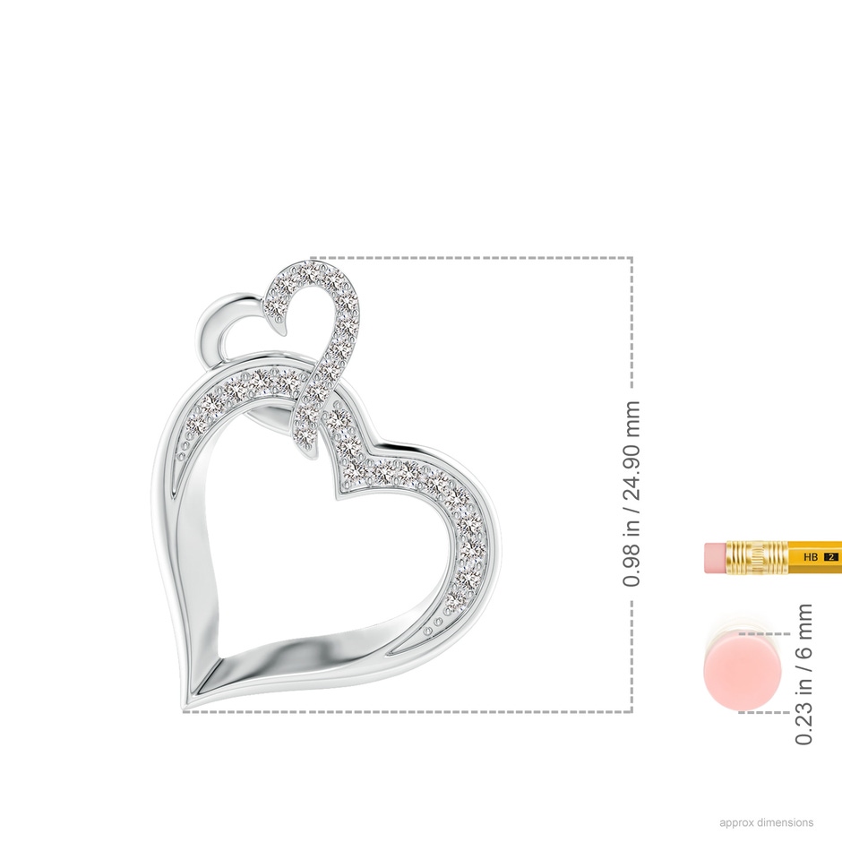 1.3mm IJI1I2 Interlinked Diamond Tilted Heart Pendant in White Gold ruler