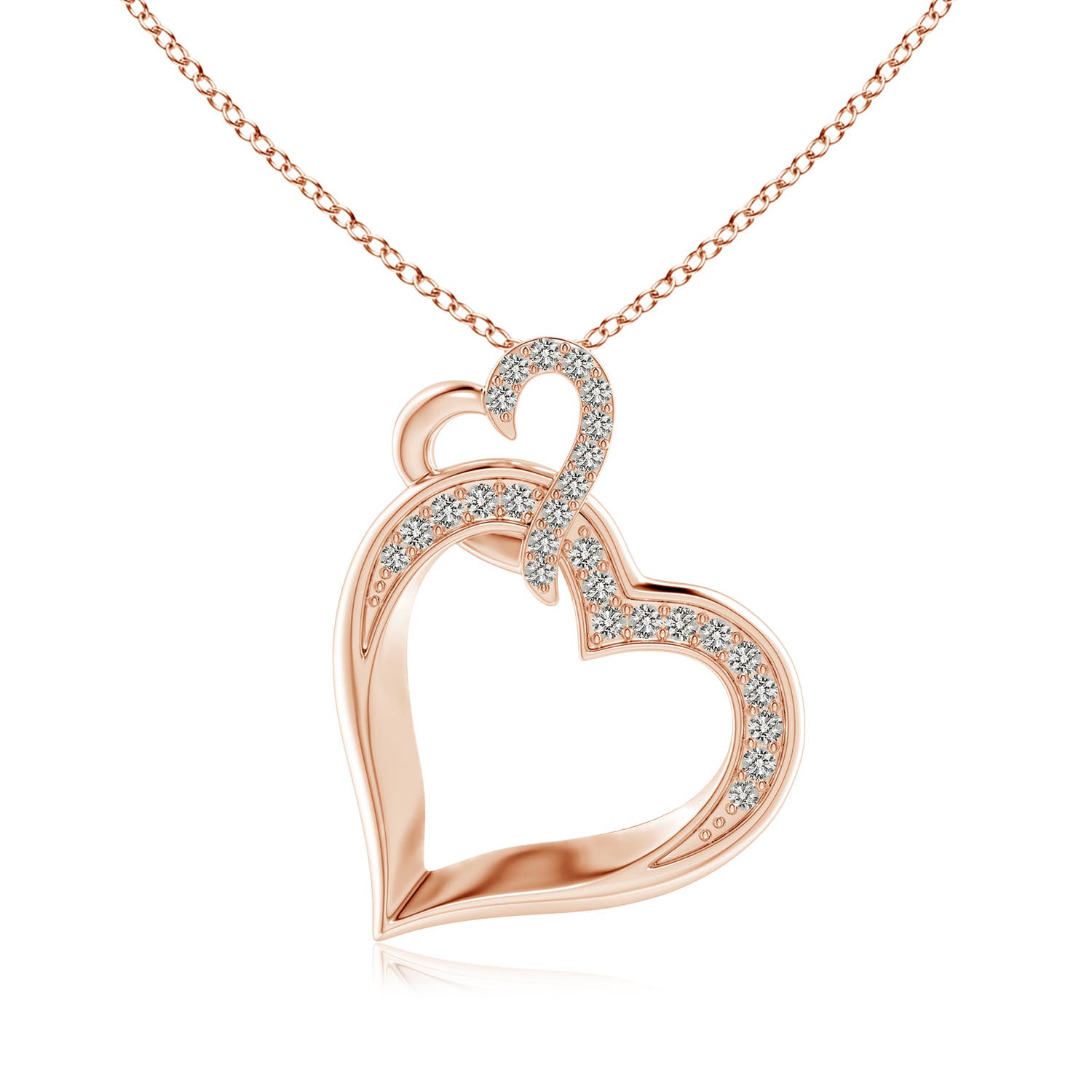 1.3mm KI3 Interlinked Diamond Tilted Heart Pendant in 18K Rose Gold