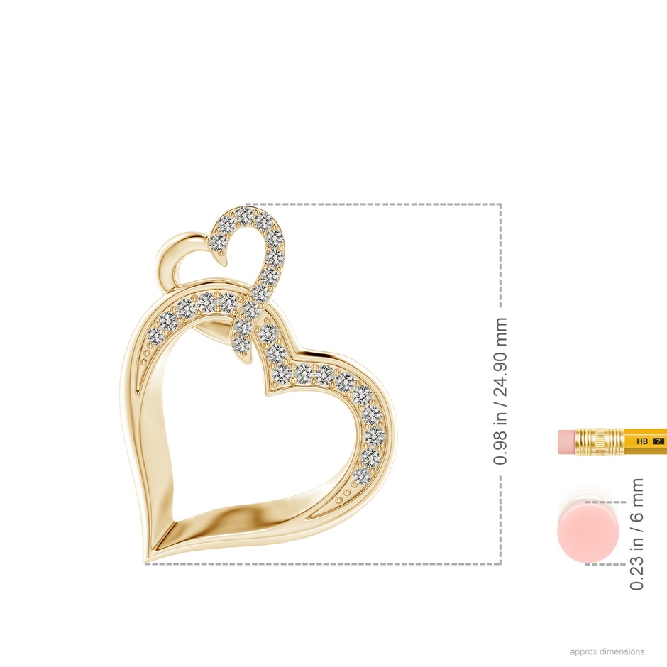 1.3mm KI3 Interlinked Diamond Tilted Heart Pendant in Yellow Gold ruler