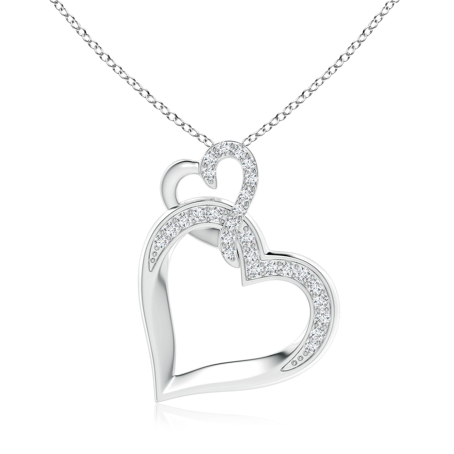 1.7mm GVS2 Interlinked Diamond Tilted Heart Pendant in P950 Platinum