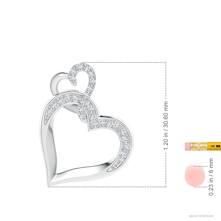 1.7mm GVS2 Interlinked Diamond Tilted Heart Pendant in White Gold ruler