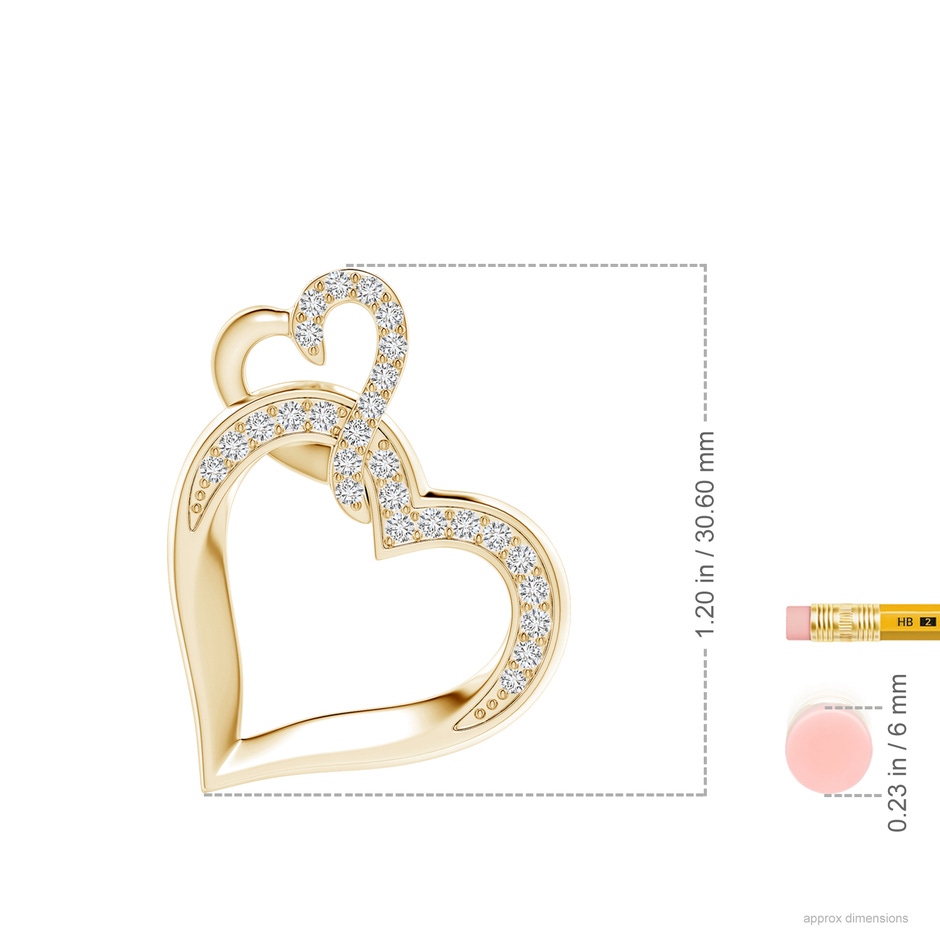 1.7mm HSI2 Interlinked Diamond Tilted Heart Pendant in Yellow Gold ruler