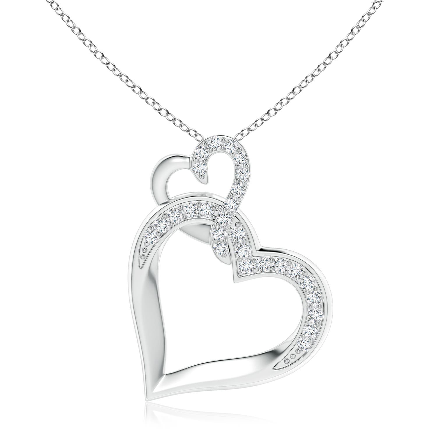 2.1mm GVS2 Interlinked Diamond Tilted Heart Pendant in S999 Silver