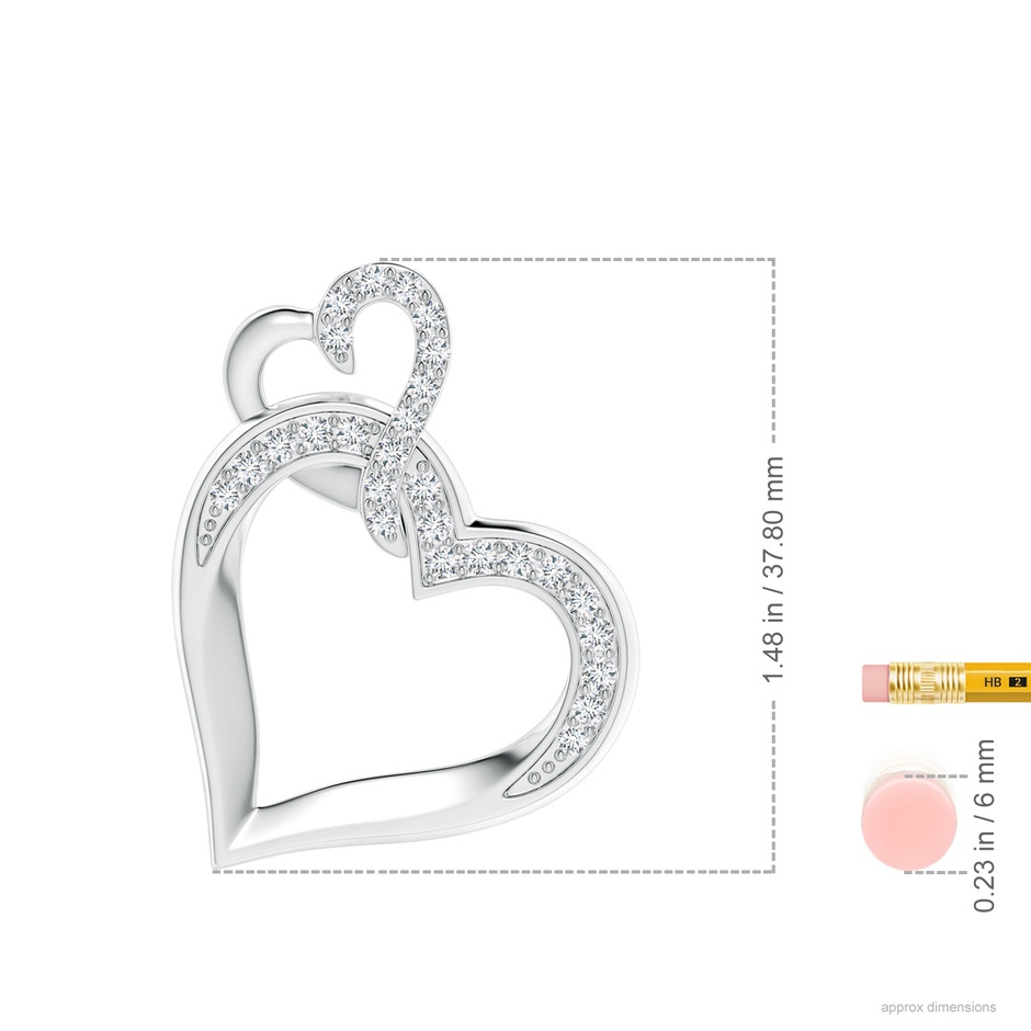 2.1mm GVS2 Interlinked Diamond Tilted Heart Pendant in S999 Silver ruler