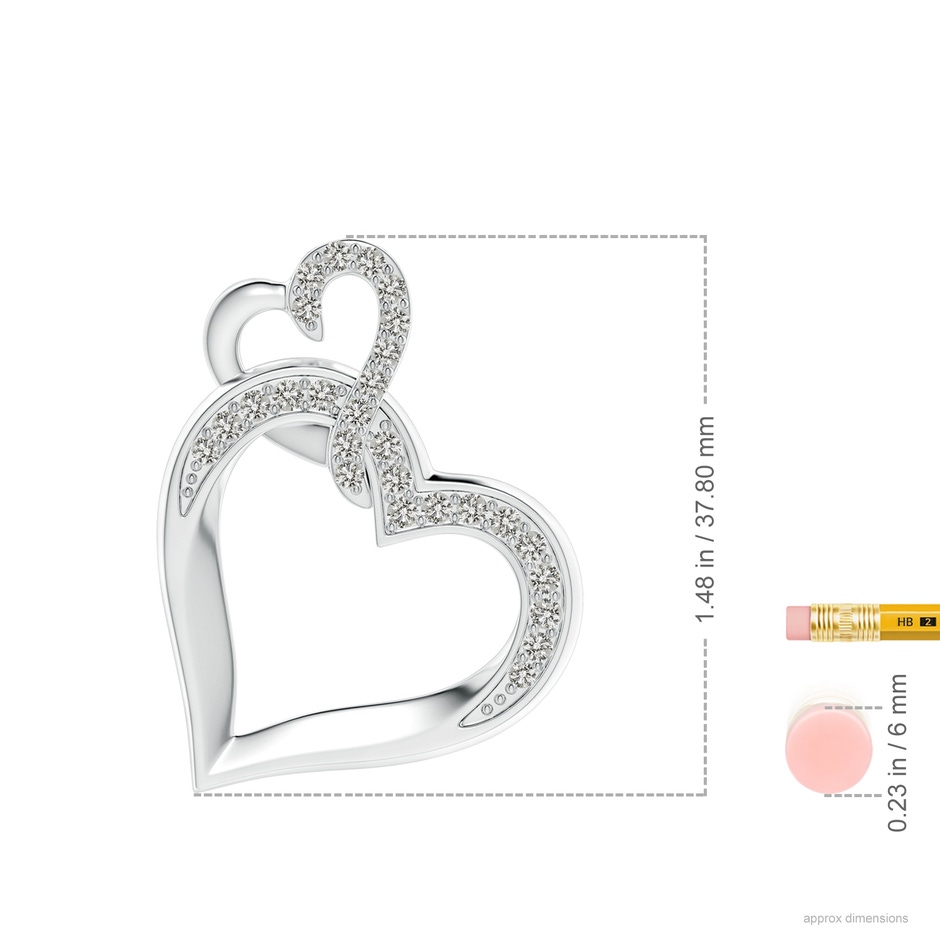 2.1mm KI3 Interlinked Diamond Tilted Heart Pendant in P950 Platinum ruler