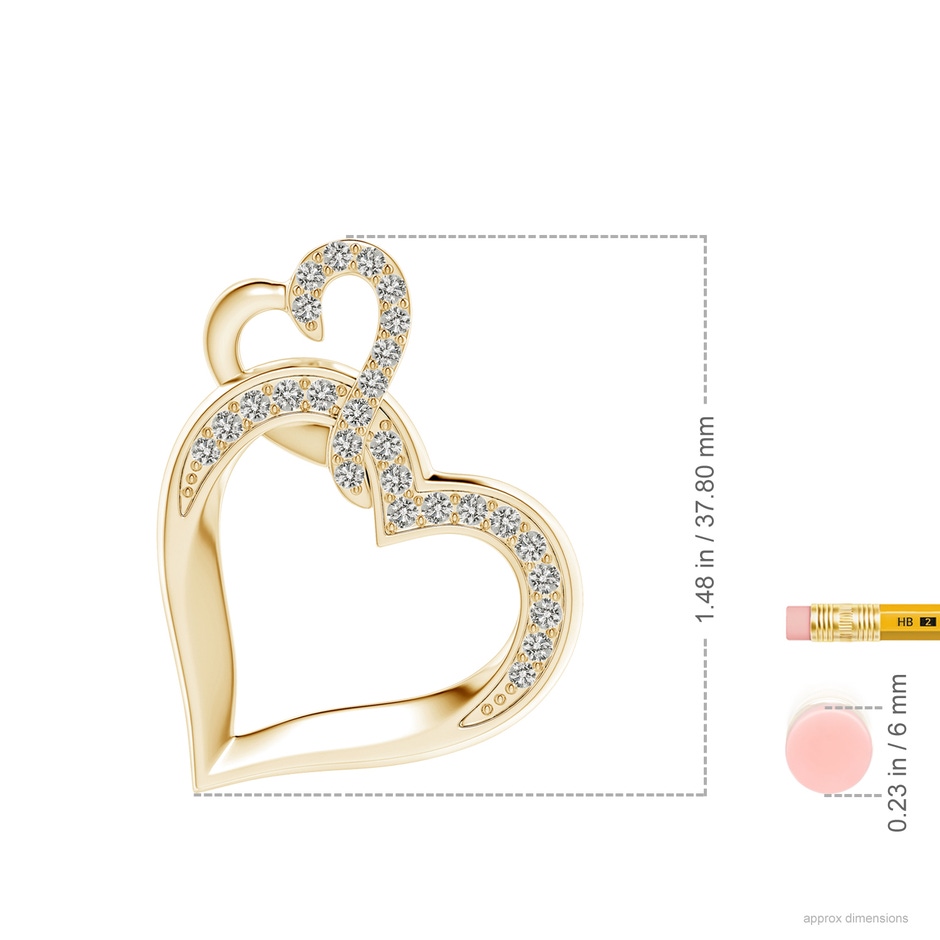 2.1mm KI3 Interlinked Diamond Tilted Heart Pendant in Yellow Gold ruler