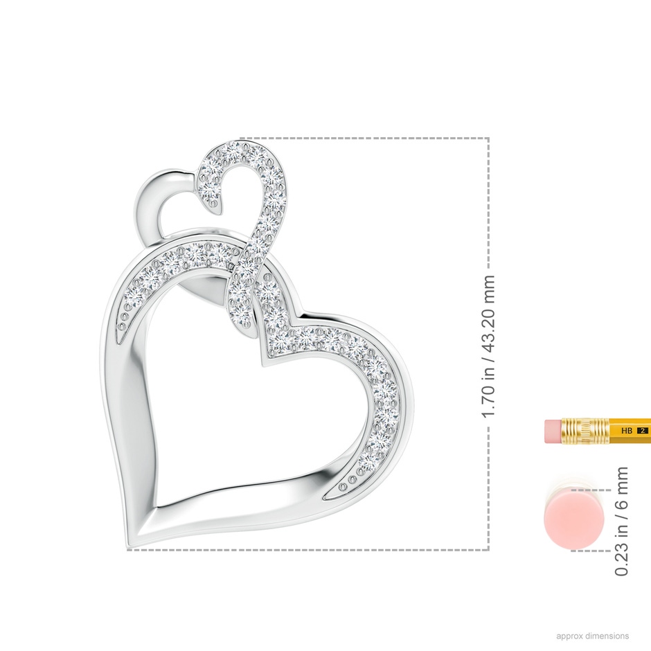 2.4mm GVS2 Interlinked Diamond Tilted Heart Pendant in P950 Platinum ruler